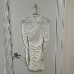 MOXEY RUCHED MESH MINI DRESS SER.O.YA , white dress